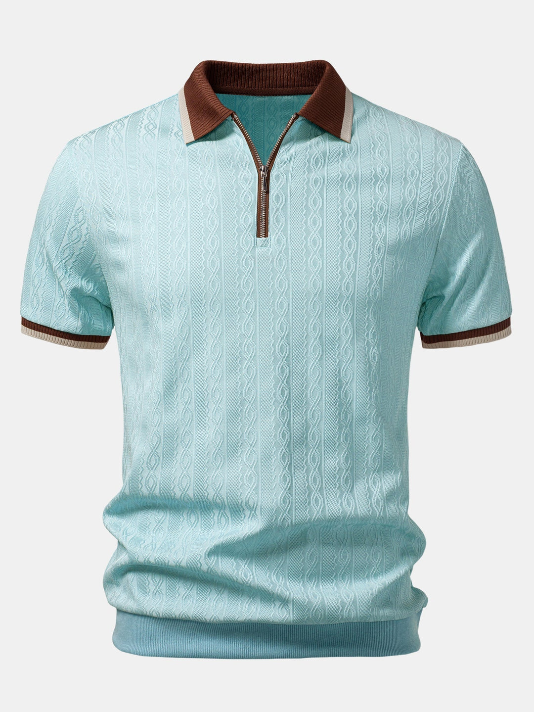 Men's Textured Knit Quarter Zip Polo Shirt, Tailored Fit 9