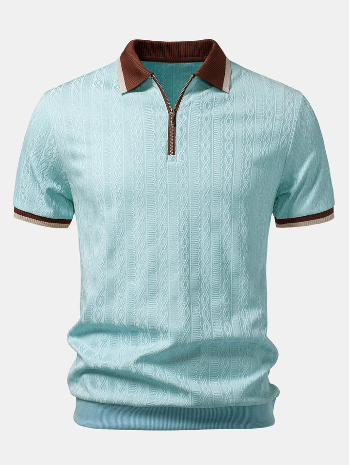 Men's Textured Knit Quarter Zip Polo Shirt, Tailored Fit 9