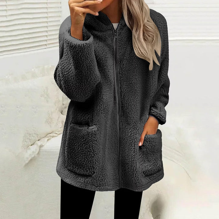 Women's High Collar Fleece Jacket with Front Zip and Pockets 1