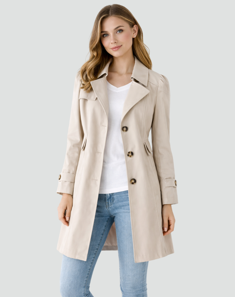 Women's Tailored Trench Coat with Classic Lapel, Mid-Length 3