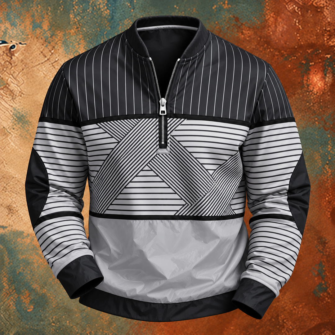 Men's Lightweight Striped Half-Zip Pullover with Long Sleeves 3