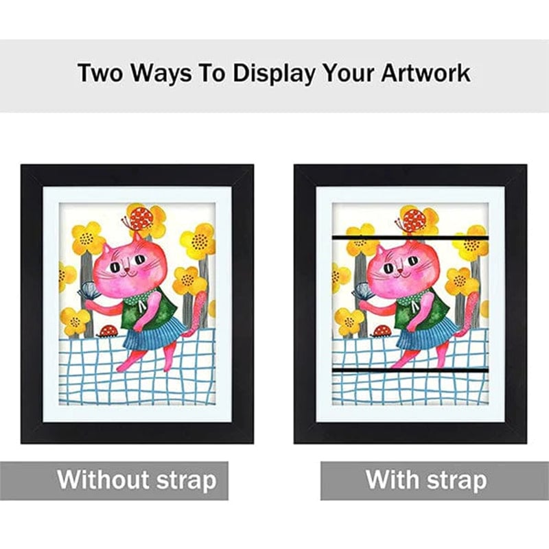 Kids Art Frame with Hinged Opening for A4 Drawings, Holds Up to 150 Pieces, MDF and Tempered Glass 11