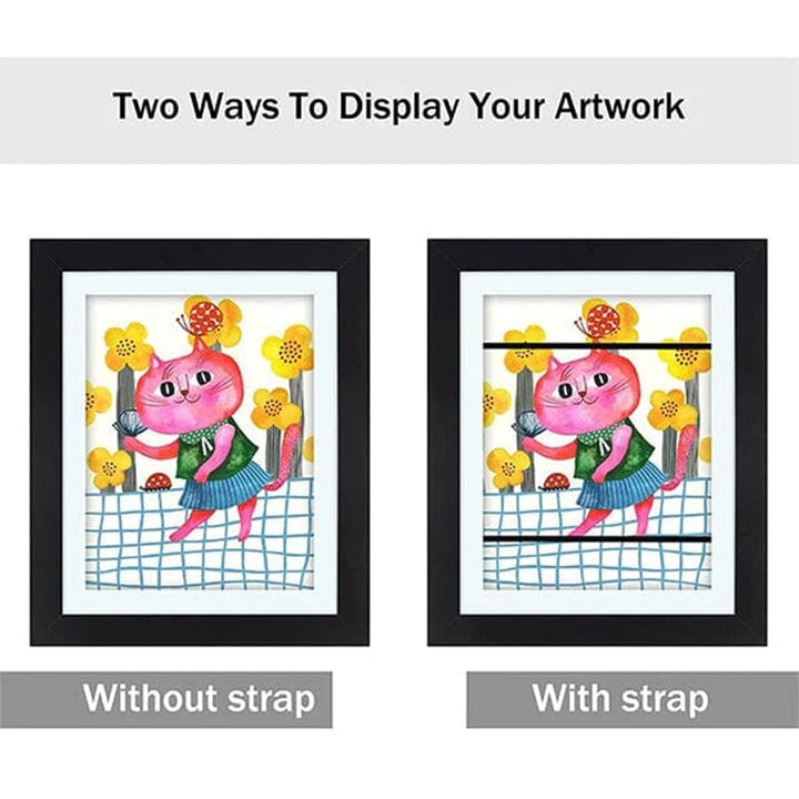 Kids Art Frame with Hinged Opening for A4 Drawings, Holds Up to 150 Pieces, MDF and Tempered Glass 11