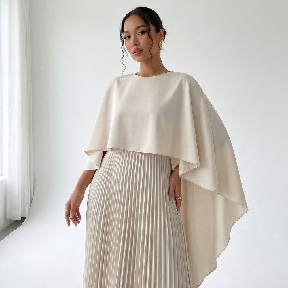 Pleated High Neck Maxi Dress in Flowy Chiffon-Style Fabric 2