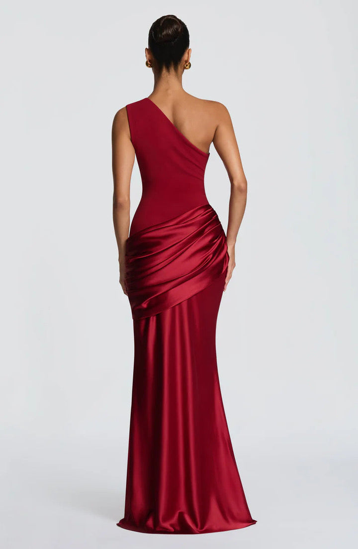 Sidonie One-Shoulder Draped Satin Maxi Dress 23