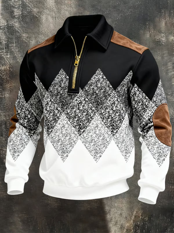 Men's Argyle Quarter Zip Pullover with Contrast Panels 1