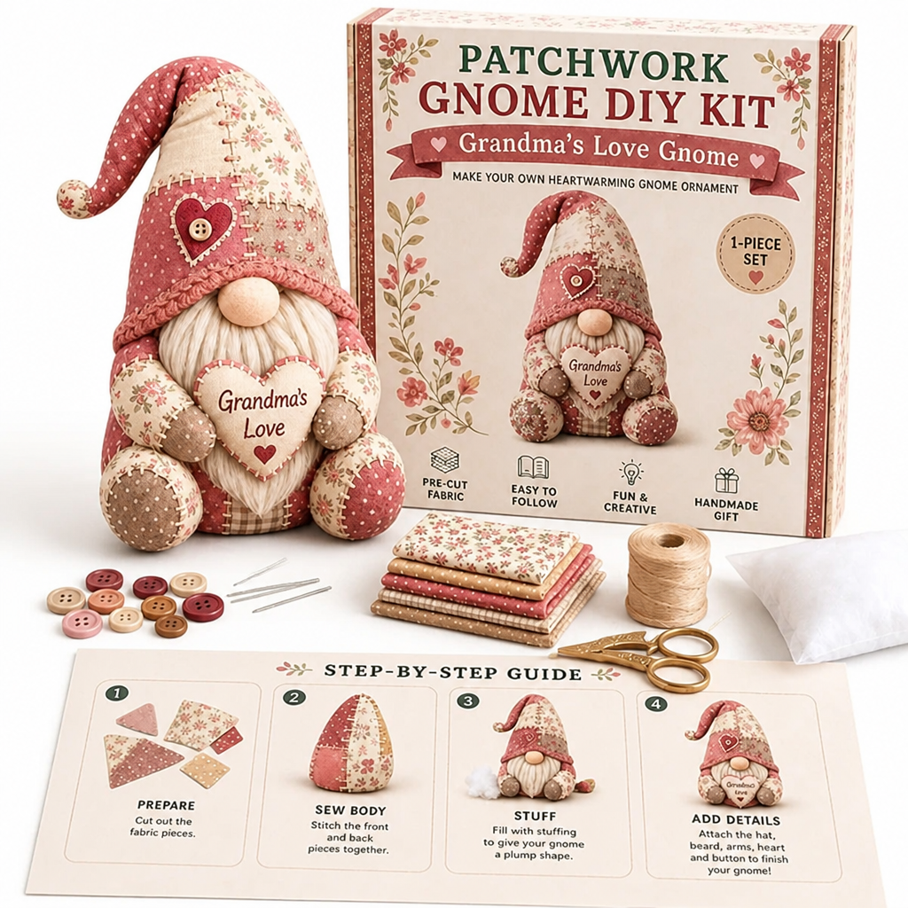 DIY Patchwork Gnome Sewing Kit for Beginners with Pre-Cut Fabric 10