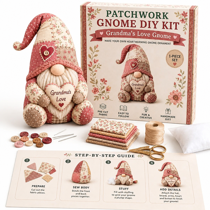DIY Patchwork Gnome Sewing Kit for Beginners with Pre-Cut Fabric 10