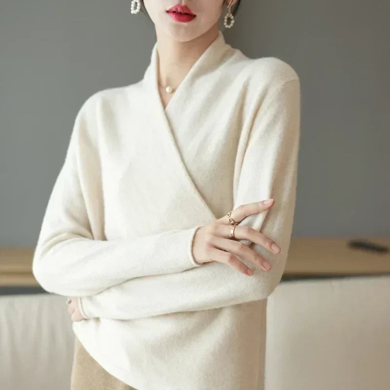 Women's Elegant Cashmere Wrap Front Sweater 6