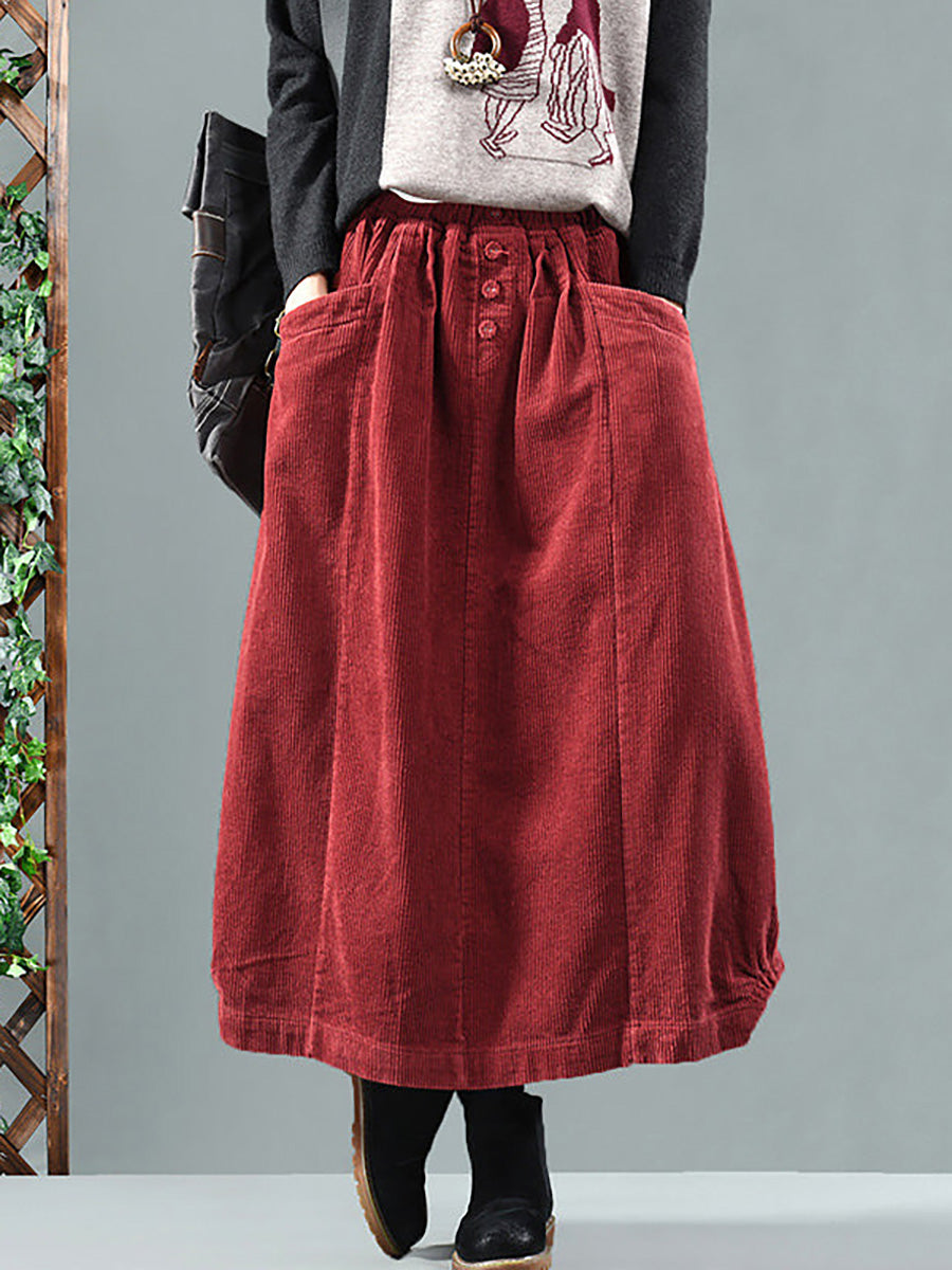 Women's Corduroy Midi Skirt with Elastic Waist 1