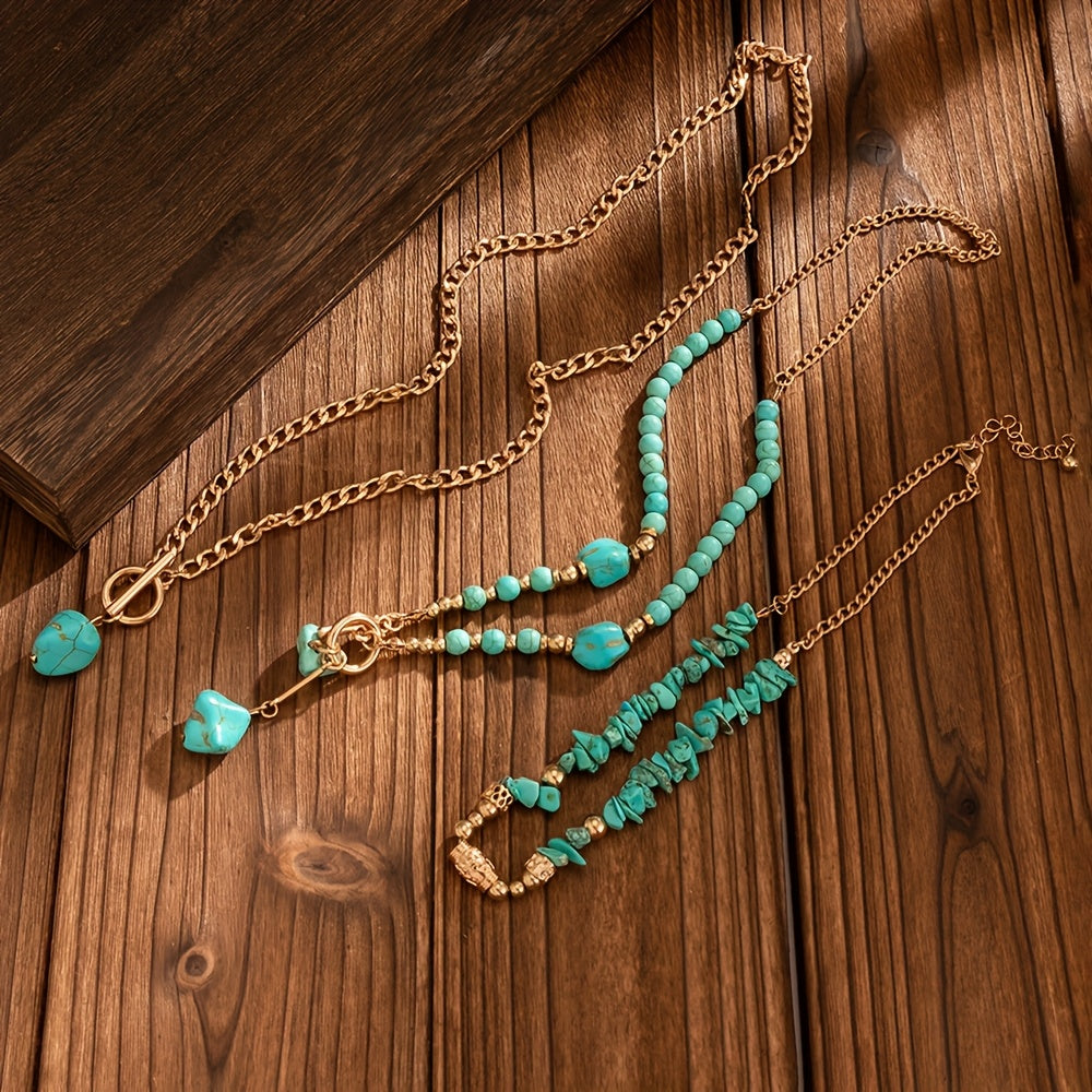 Bohemian Turquoise Beaded Layered Necklace Set of 3 for Women 7