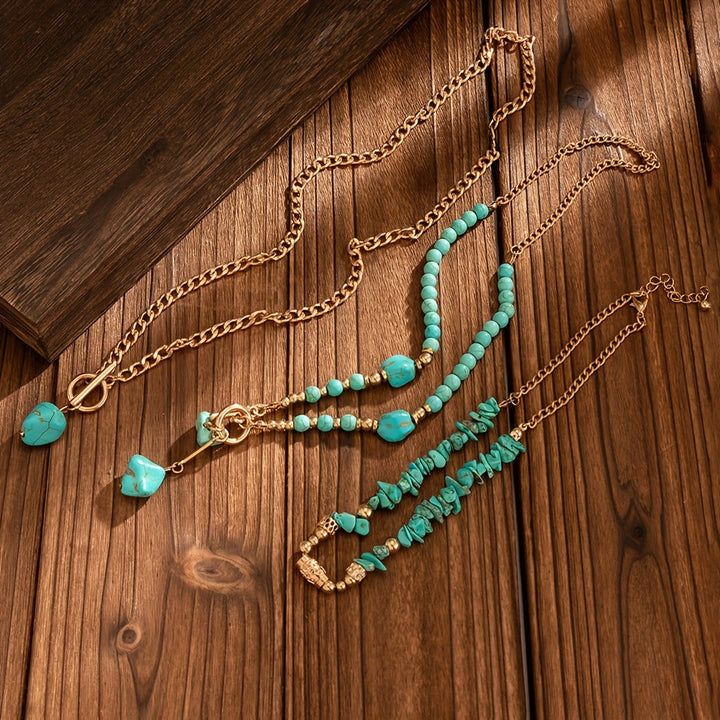 Bohemian Turquoise Beaded Layered Necklace Set of 3 for Women 7