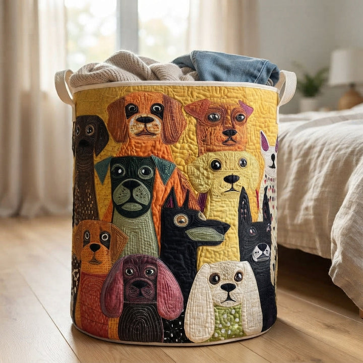 Quilted Fabric Laundry Basket with Canvas Handles, Self-Standing and Foldable 5