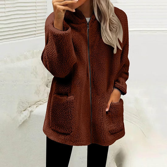 Women's High Collar Fleece Jacket with Front Zip and Pockets 6