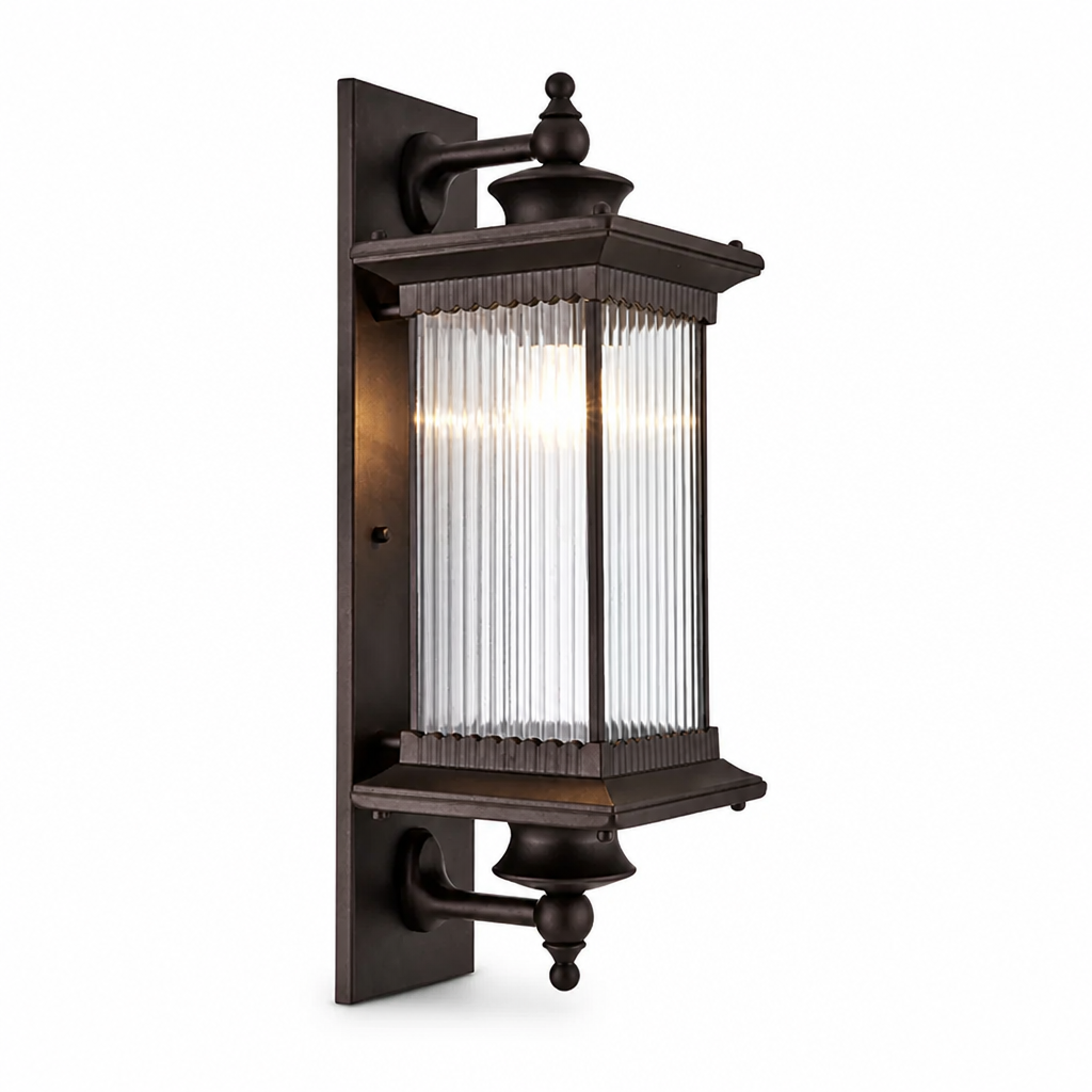 Weatherproof Ribbed Glass Outdoor Wall Light with Metal Frame (Hardwired) 6