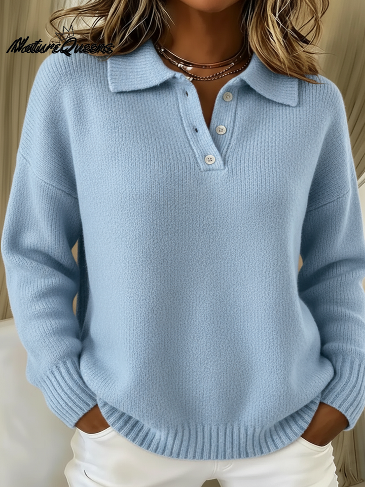Classic Long Sleeve Polo Collar Sweater for Men and Women, Soft Stretch Knit 1