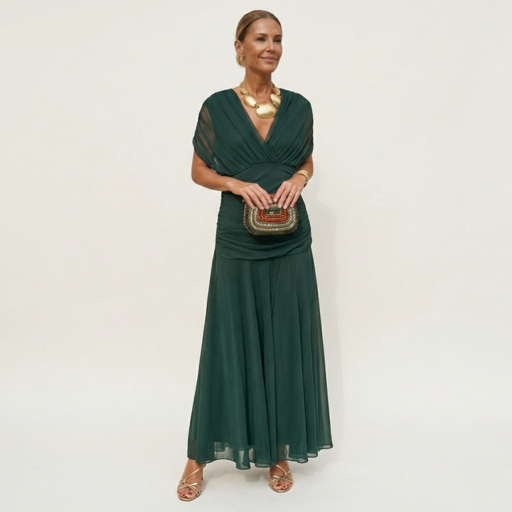Women's Long Elegant Flowy Dress – V-Neck Sophisticated Design 1