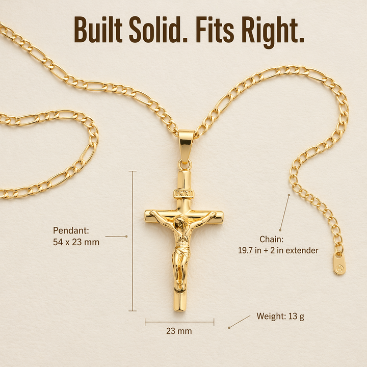 Gold Crucifix Necklace Set with INRI Inscription and Figaro Chain, 2-Pack 6
