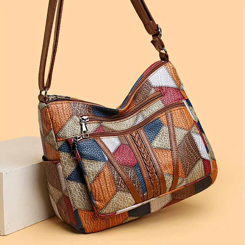Patchwork Everyday Bag with Faux Leather Inserts 4