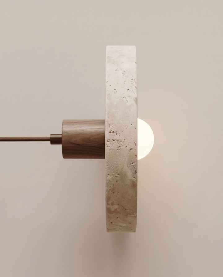 Yellow Travertine Pendant Light with Solid Wood Accent 6