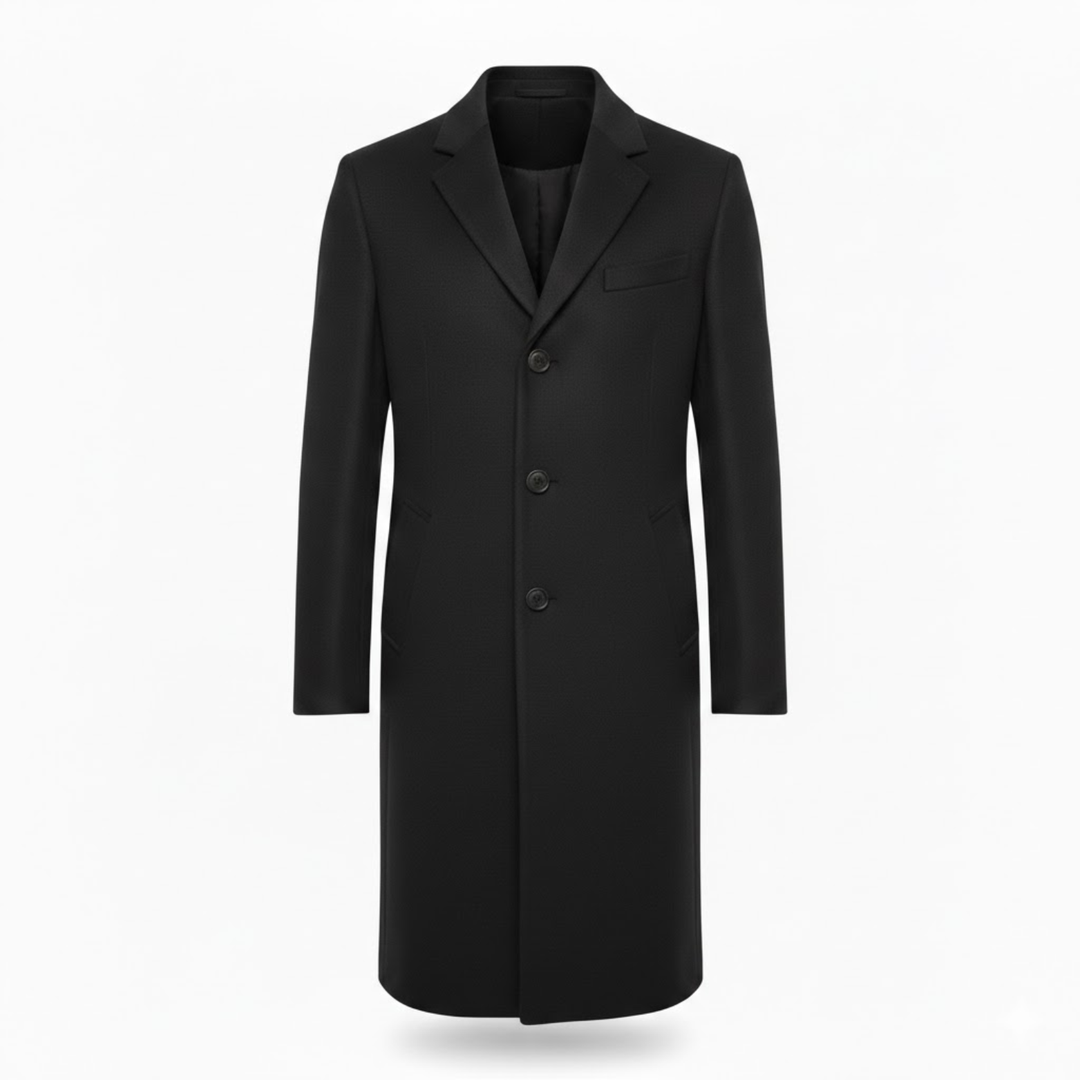 Men's Long Coat with Notch Lapel, Single Button Closure, Modern Slim Fit 4