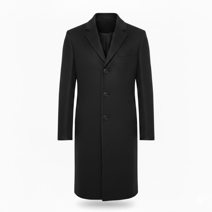 Men's Long Coat with Notch Lapel, Single Button Closure, Modern Slim Fit 4