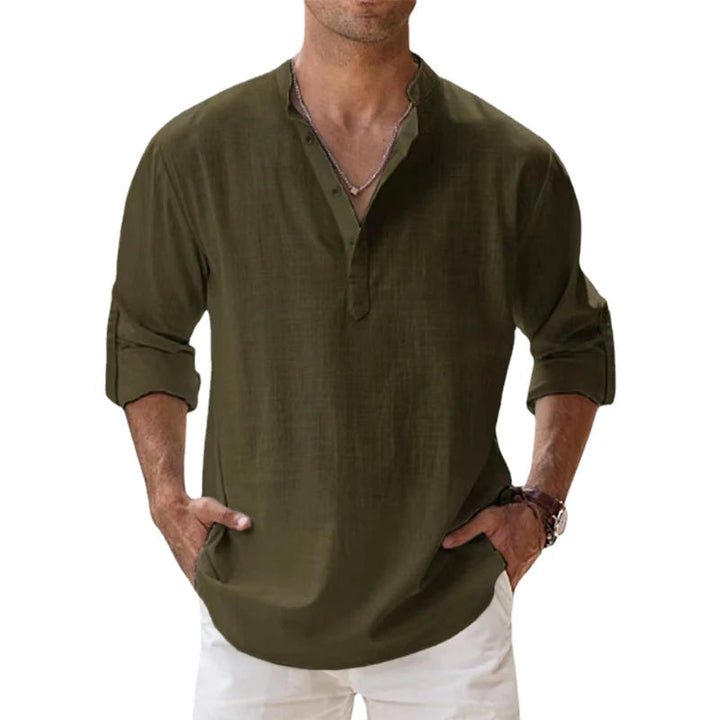 Men's Linen Henley Shirt, Relaxed Fit Button Neck Summer Top 8