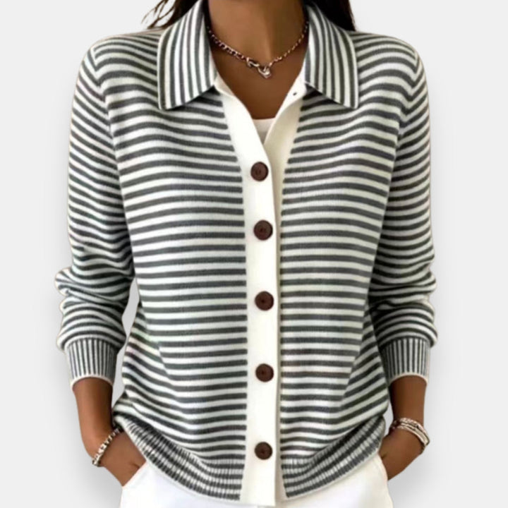 Striped Button Cardigan with Ribbed Cuffs 3