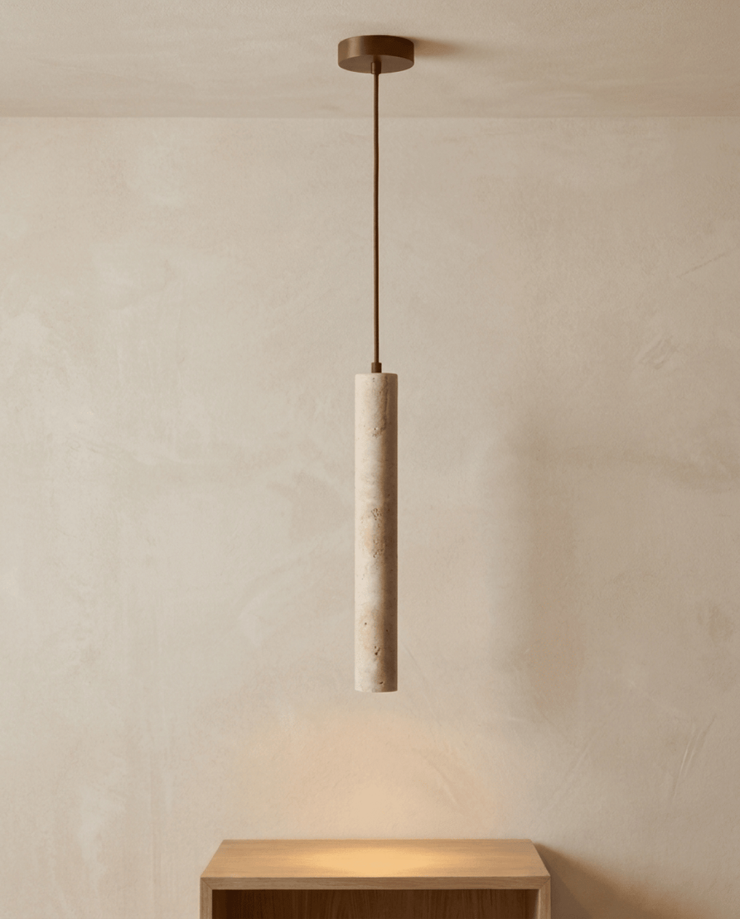 Yellow Travertine Pendant Lamp, Wabi-Sabi Cylinder Design 6