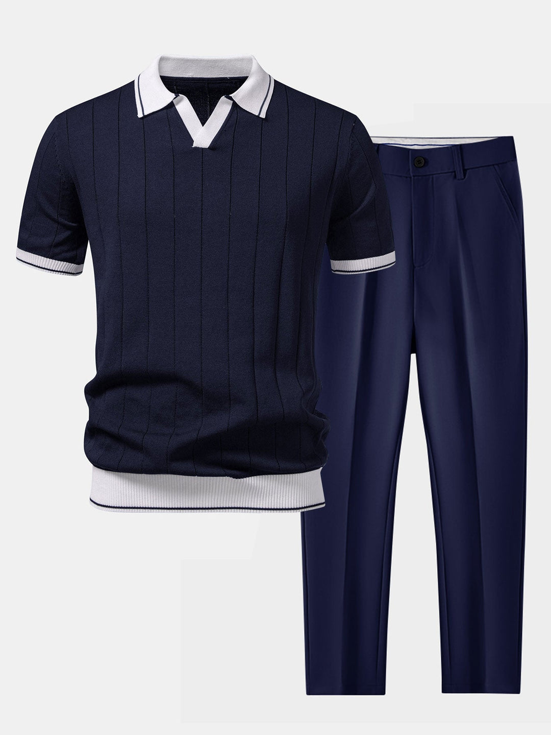 Men's Ribbed Polo & Tapered Pants Smart Casual Set 2