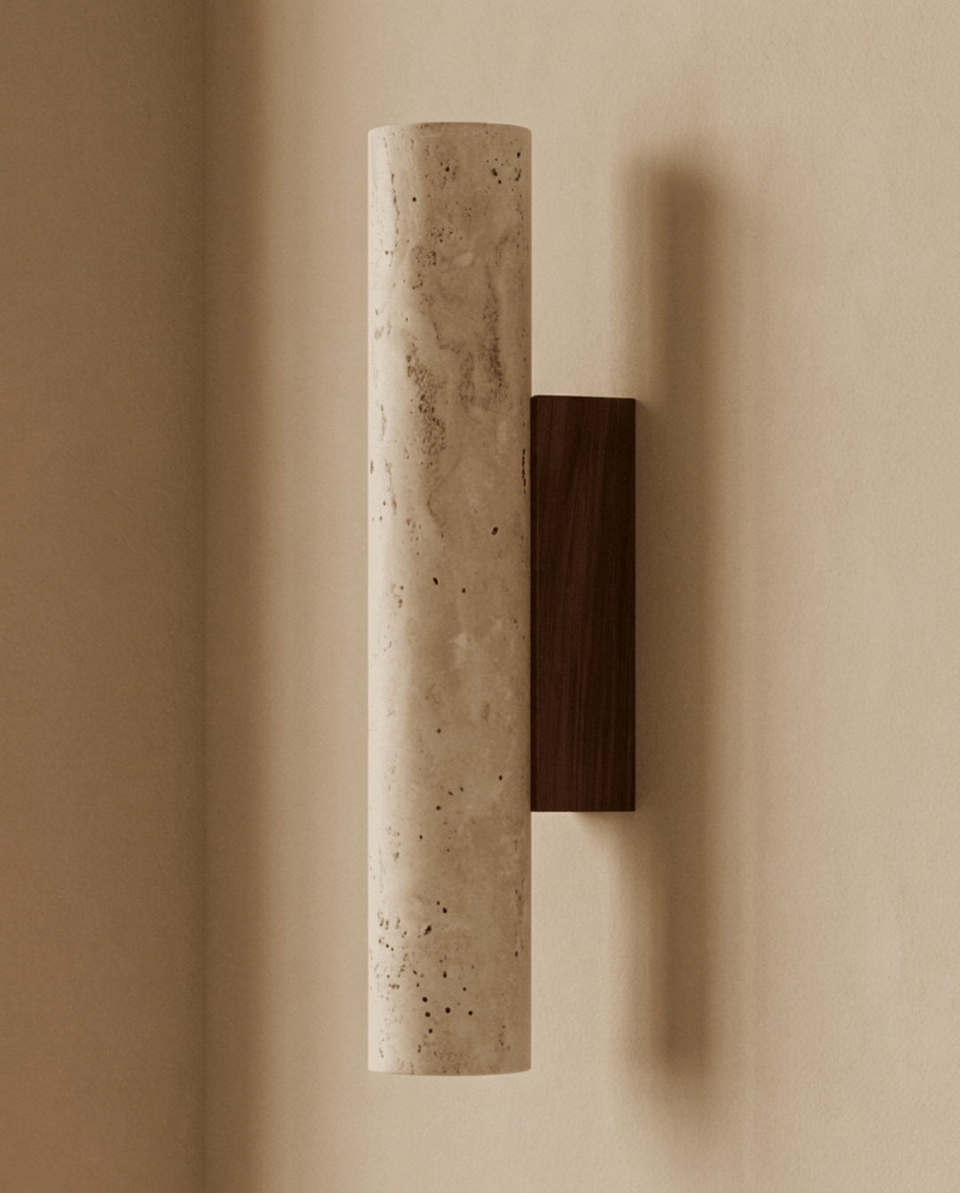 Natural Travertine Stone and Solid Wood Wall Sconce 6