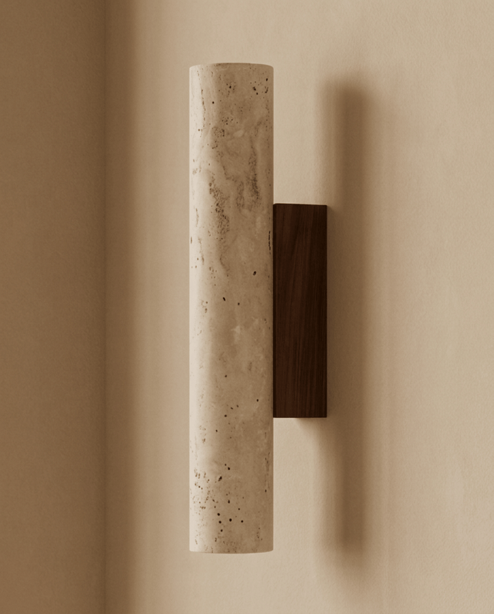 Natural Travertine Stone and Solid Wood Wall Sconce 6