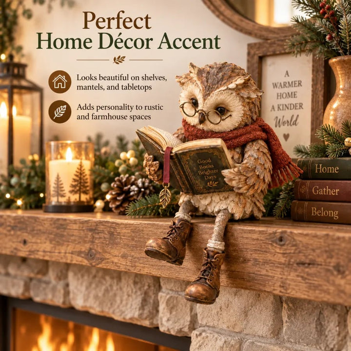 Reading Owl Decorative Figurine with Glasses, Book and Scarf - Cozy Gift for Book Lovers 5
