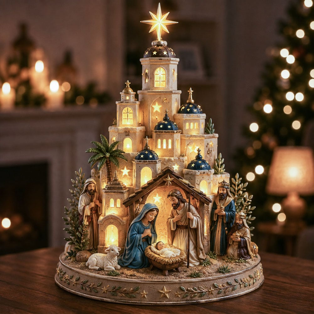 Bethlehem Nativity Church Tower with Light-Up Feature 1