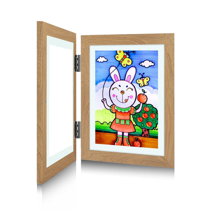 Kids Art Frame with Hinged Opening for A4 Drawings, Holds Up to 150 Pieces, MDF and Tempered Glass 3