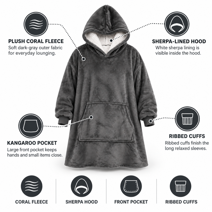 Ultra-Soft Oversized Sherpa Hoodie Blanket (with Pocket) 2