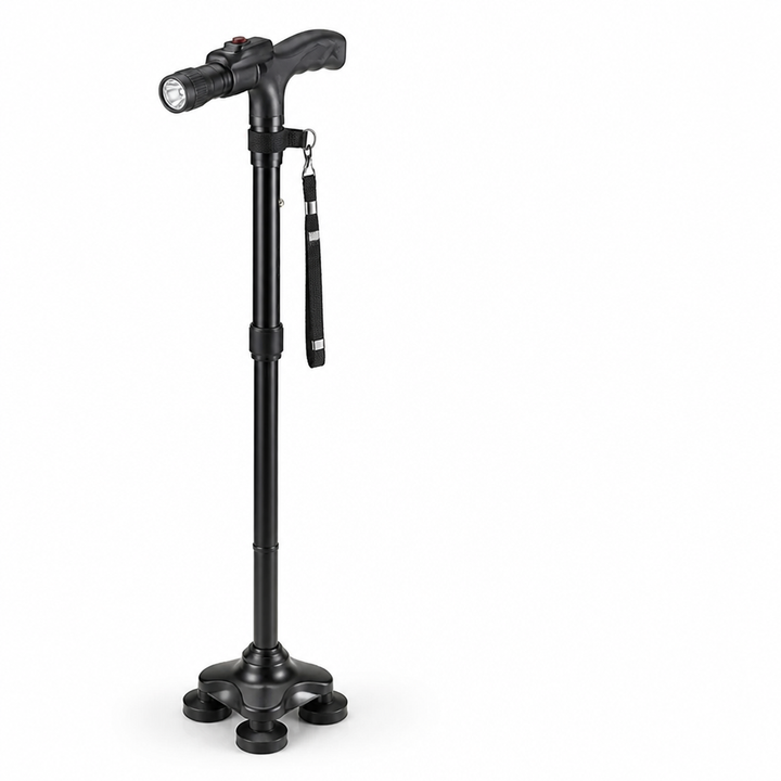 Lightweight Foldable Walking Cane with 4-Point Base, LED Light and Alarm 6