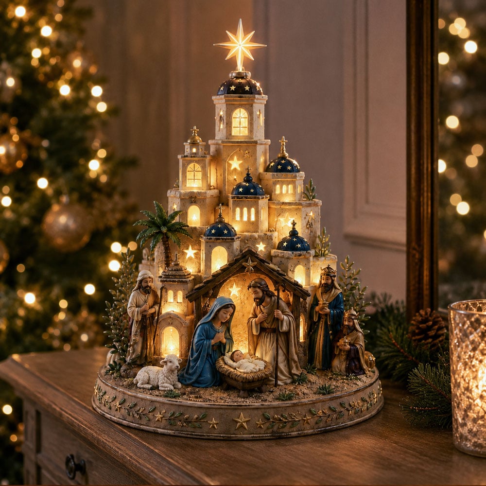 Bethlehem Nativity Church Tower with Light-Up Feature 2