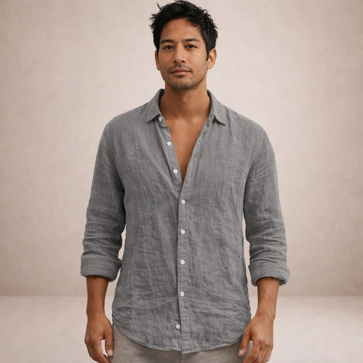 Men's Regular Fit Linen Button-Down Casual Shirt 8