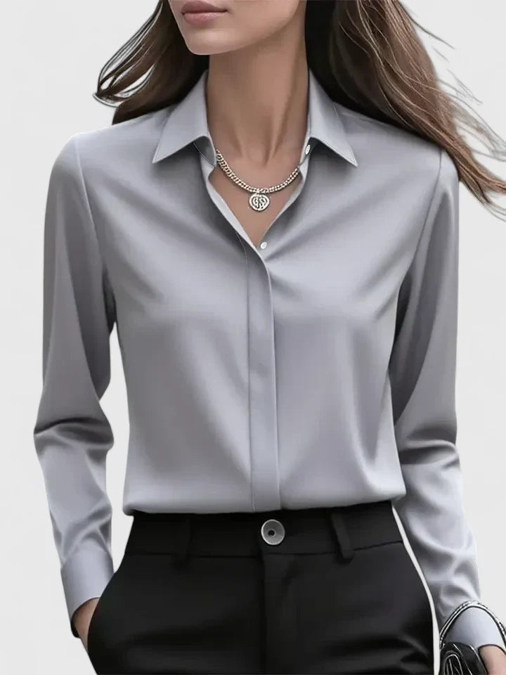 Women's Satin Long Sleeve Blouse - Polished Office Shirt 4