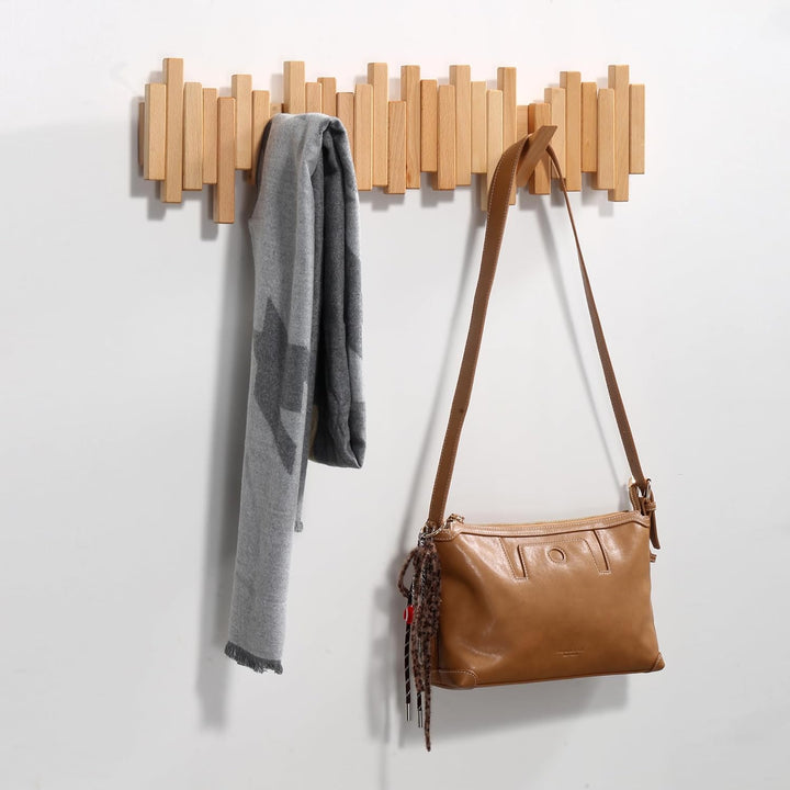 Solid Wood Wall Coat Rack with Fold-Down Hooks, Piano Design, 3 to 8 Hooks 7