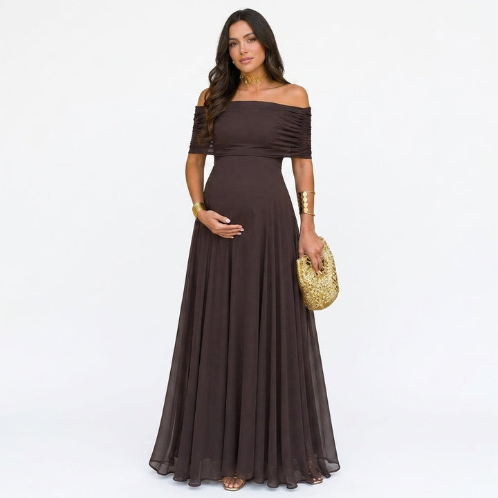 Off-Shoulder Floral Maternity Maxi Dress for Baby Showers and Photoshoots 1