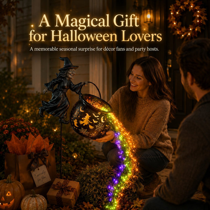 Halloween Witch Cauldron Garden Light with Colorful Glow and Spooky Projections 10