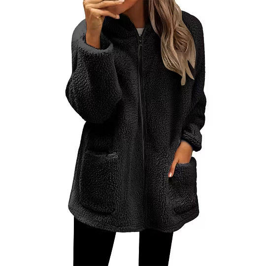 Women's High Collar Fleece Jacket with Front Zip and Pockets 7