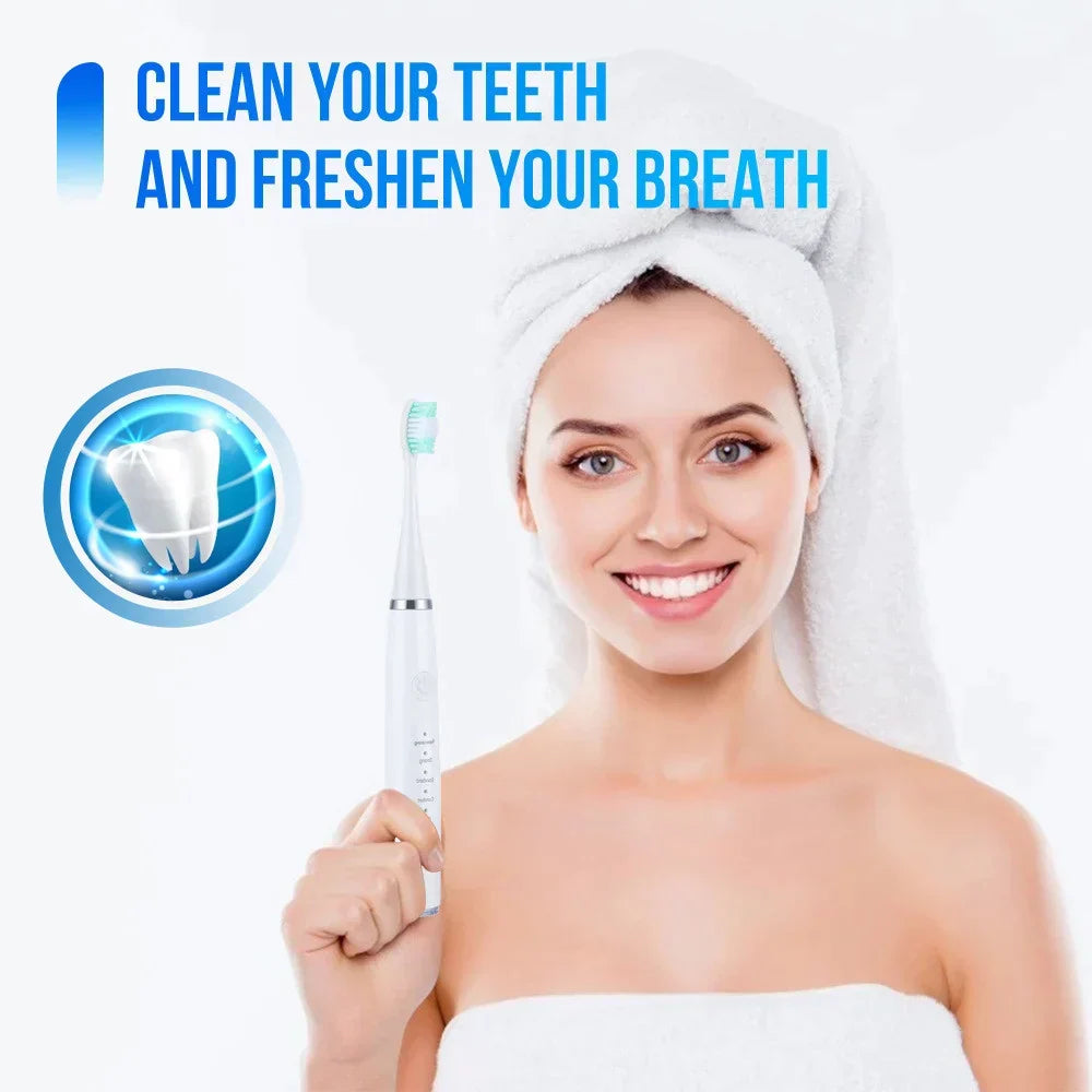 Ultrasonic Tooth Cleaner with 5 Power Levels and 3 Interchangeable Brush Heads 8