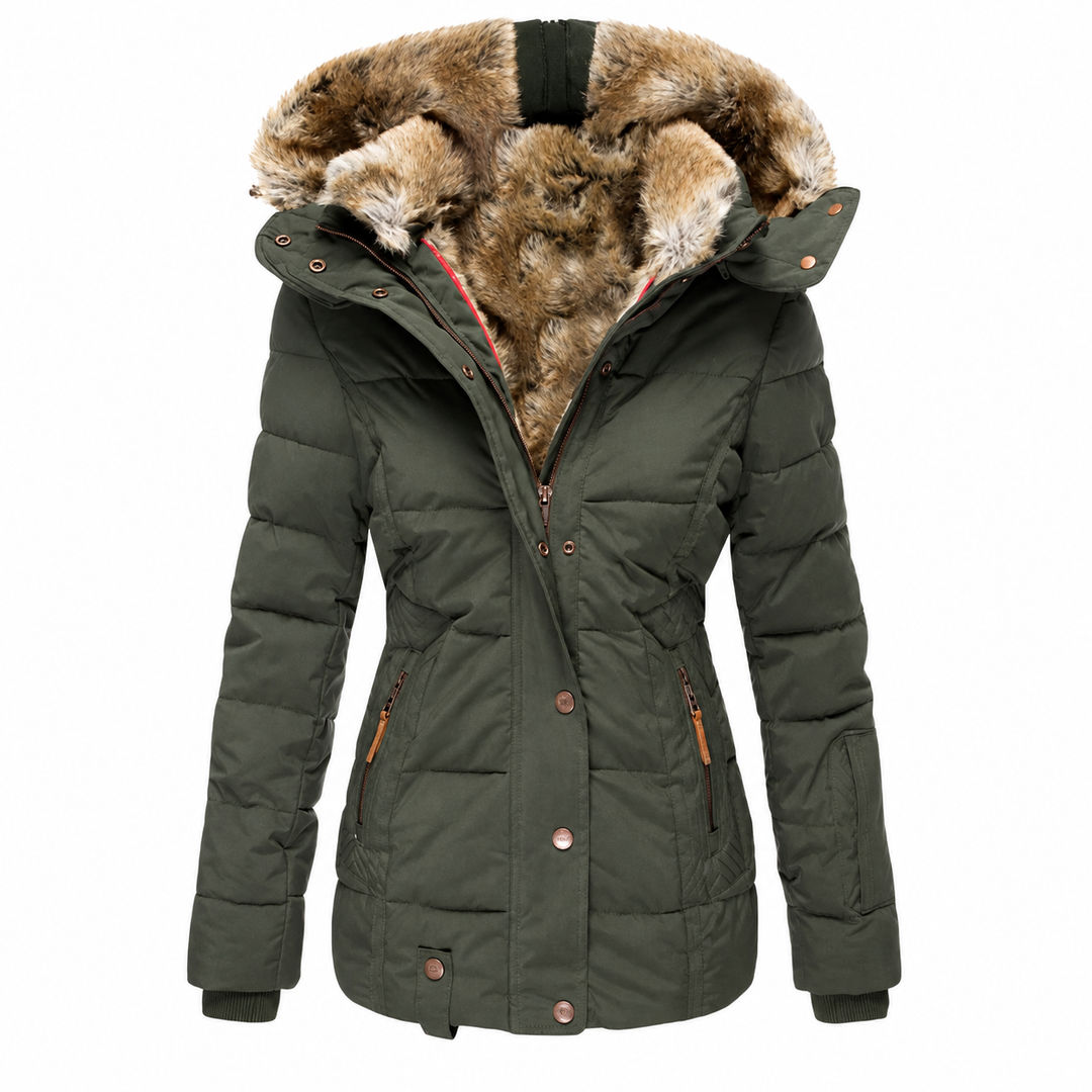 Women's Waterproof Winter Coat, Fitted Quilted Parka with Detachable Faux Fur Hood 4