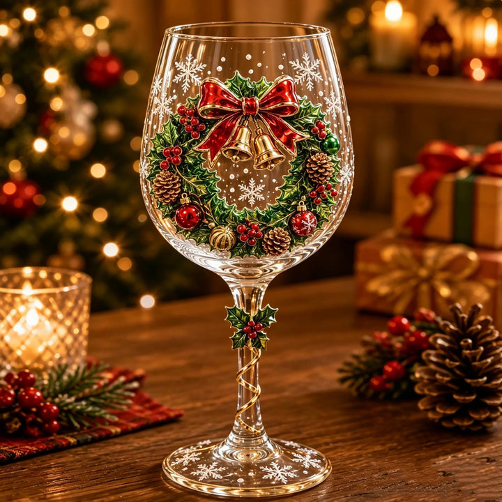 3D Christmas Stemmed Wine Glasses, Festive Holiday Collection 5