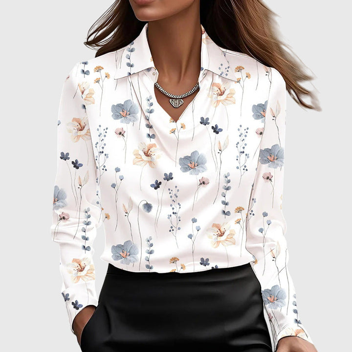 Women's Satin Cowl-Neck Blouse - Long-Sleeve Collared Top for Work and Evening 9