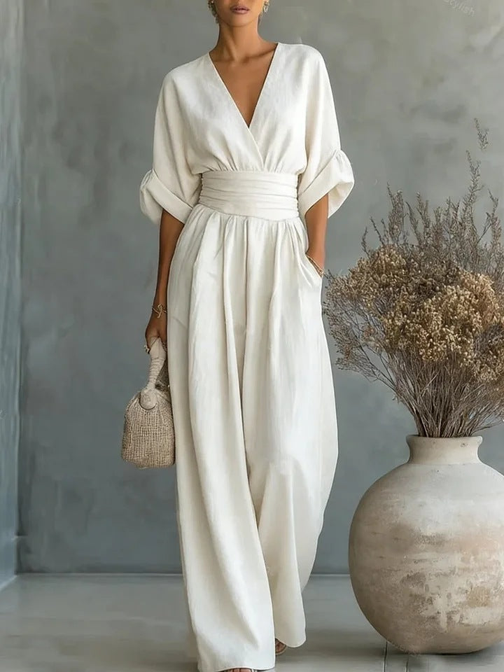 Women's Elegant Wide-Leg Jumpsuit with V-Neck Flowy Fit 9