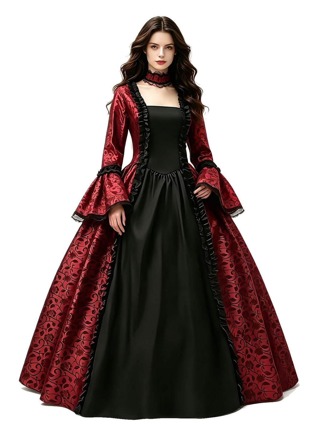 Women's Gothic Vampire Halloween Costume Dress with Flared Sleeves 10